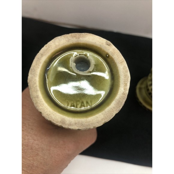 🐎Vintage Salt & Pepper Shakers Japan 5” Tall Golden Green Ceramic Japan - Picture 4 of 5